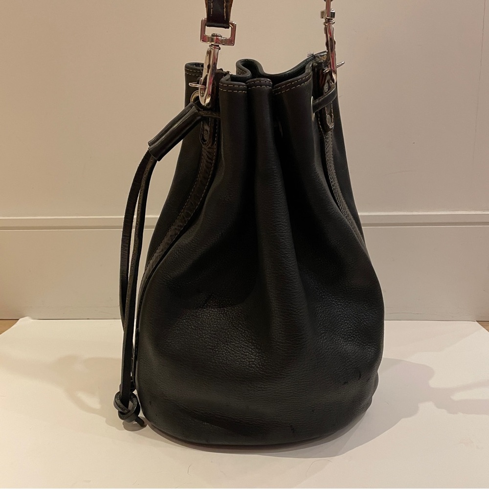 Vintage Rugby North America Black Leather Bucket Bag made in Canada